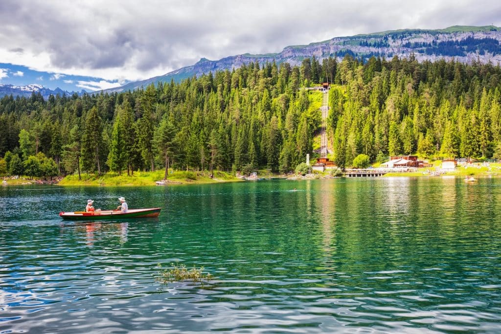 Crystal clear Caumasee lake near Flims, Grisons, Switzerland.