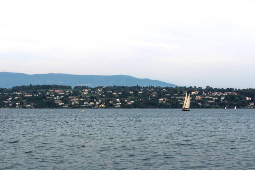 Swiss shores of Lake Geneva seen from France