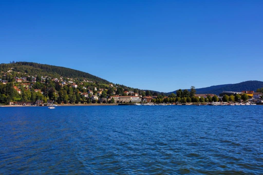 Lake Gérardmer with its lakeside resort and Vosges forests, Grand Est